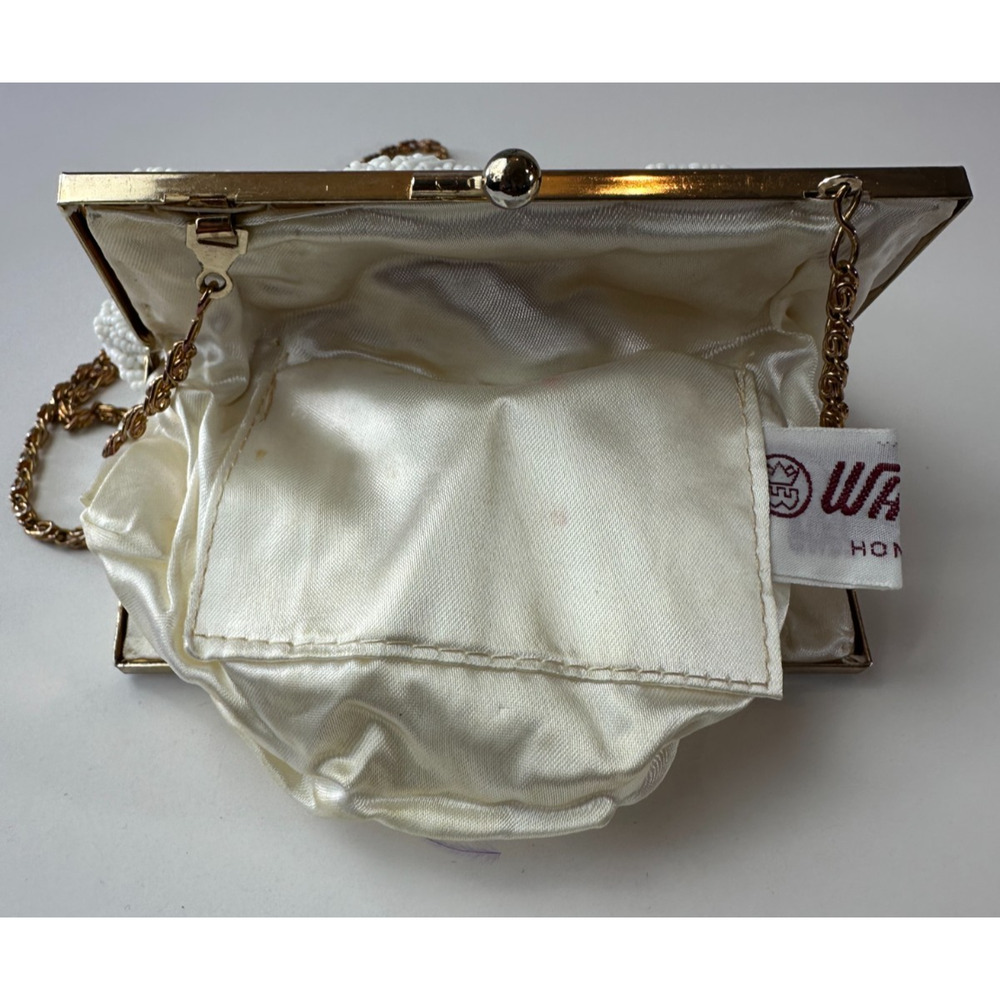 Vintage Walborg Mini Beaded Satin Clamshell Gatsby Purse Gold Color Chain Strap - Picture 8 of 13